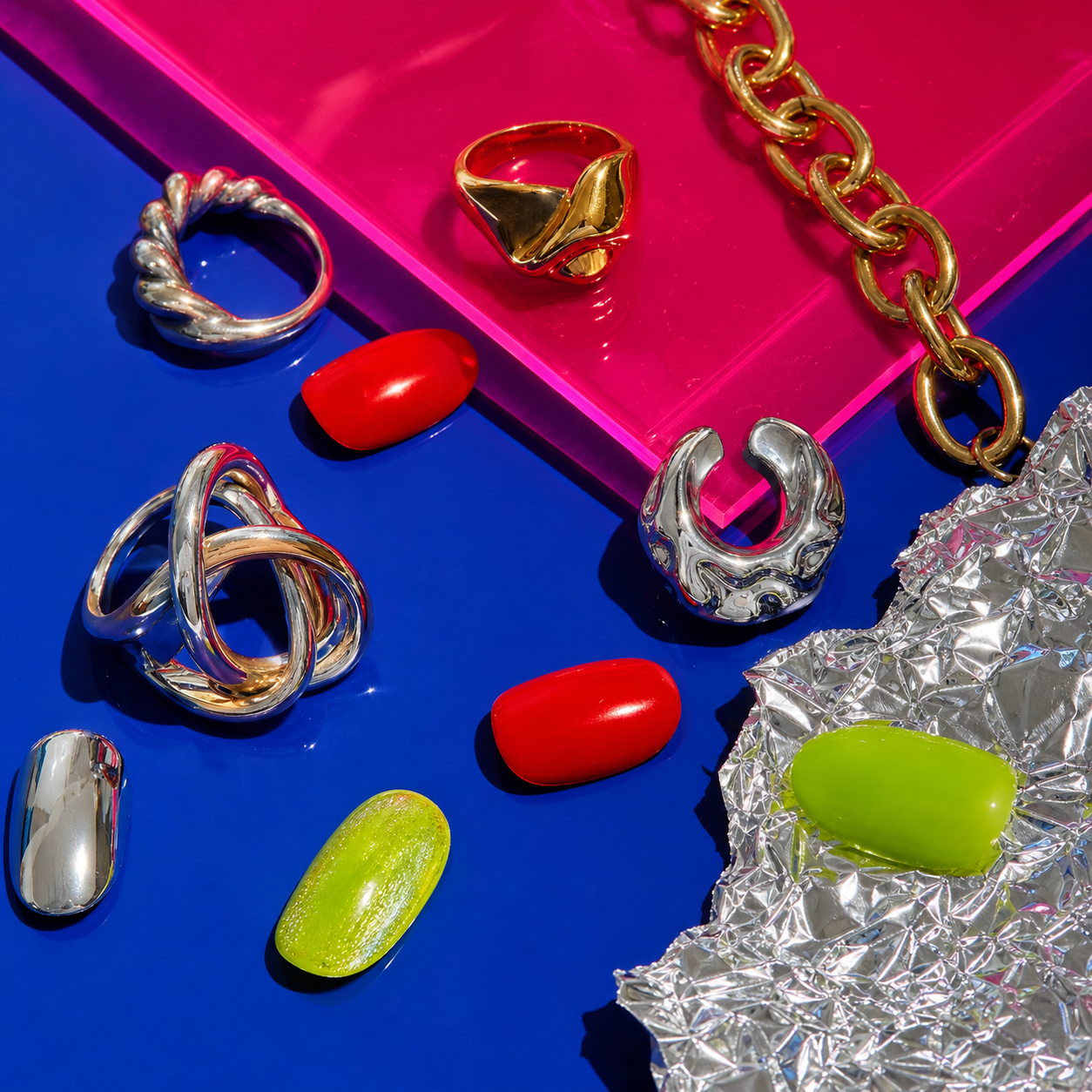 Cobalt and translucent objects arranged as a color and surface study