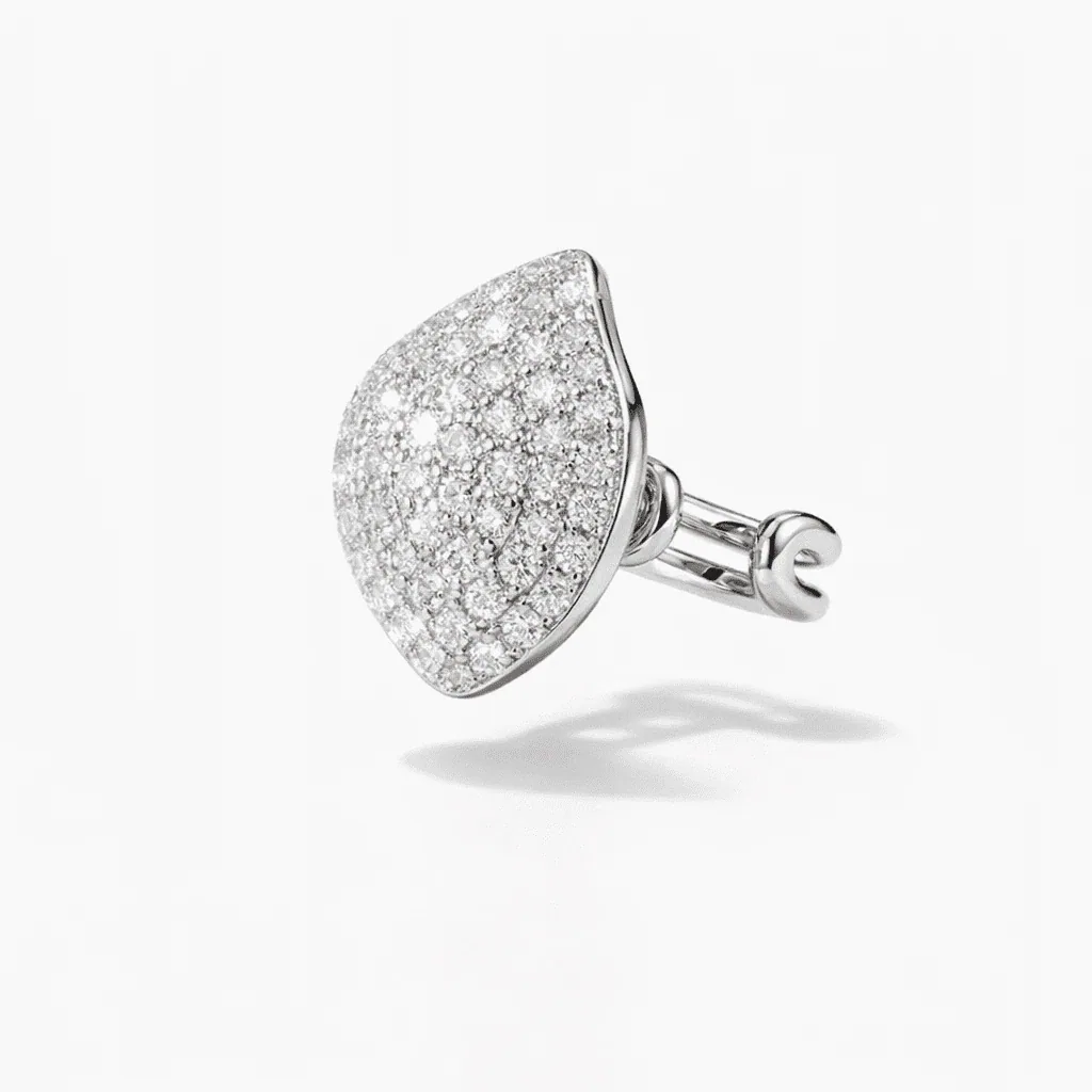 925 sterling silver dome ring with shield-shaped face, clear pavé-set accents and polished border