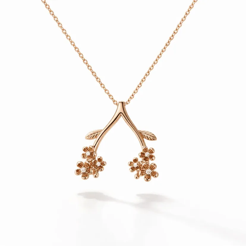 gold flower pendant necklace 18k gold vermeil modern wishbone pendant with leaf detail and sparkling floral centers