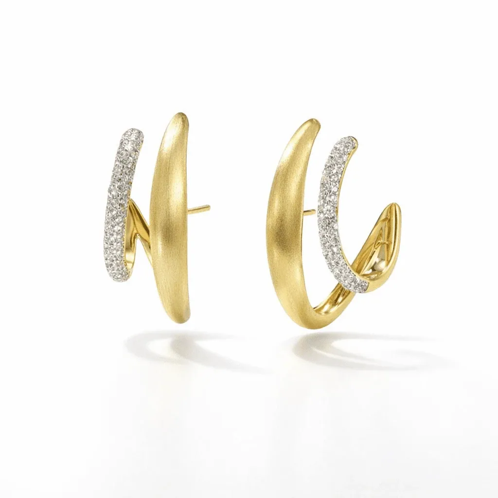 gold hoop earrings gold vermeil modern sculptural hoops with satin finish and pavé crystal arc detail