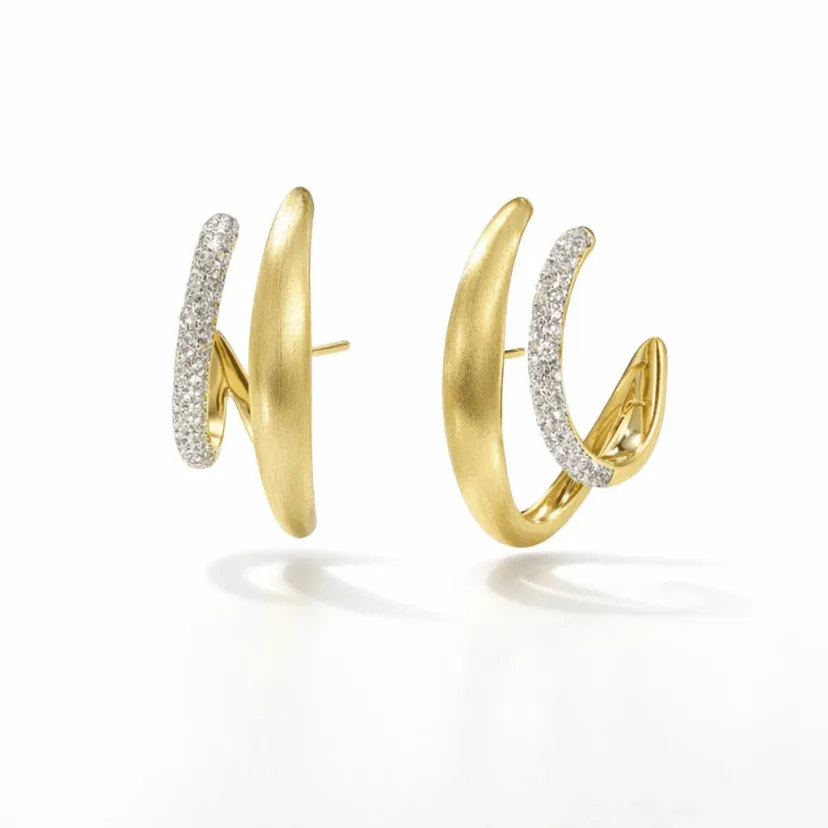 gold hoop earrings 18k gold vermeil modern sculptural hoops with satin finish and pavé crystal arc detail