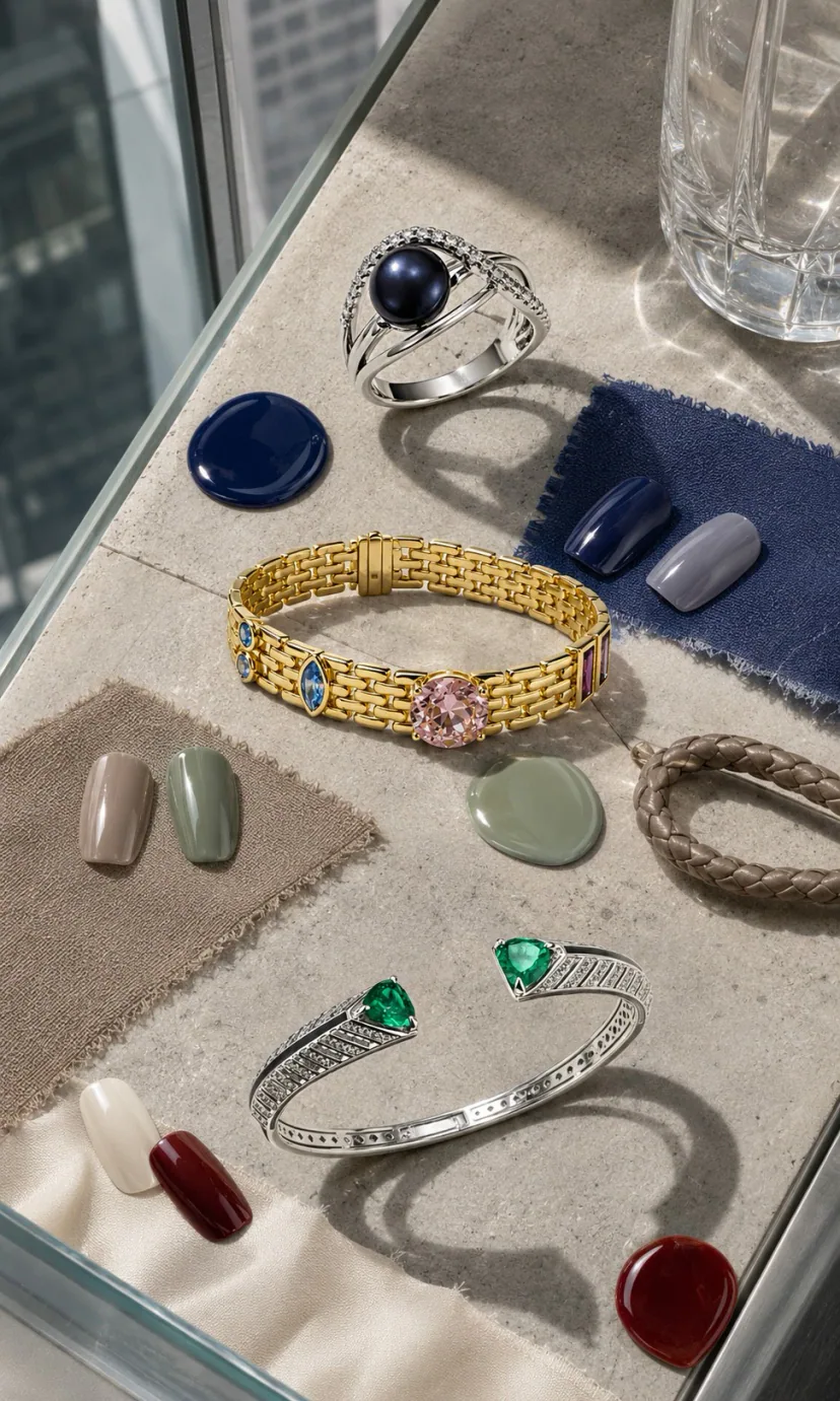 Wedding guest accessories hands formula grid with pearl silver cobalt taupe gold jade and ivory chrome ruby
