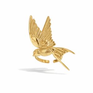gold bird ring gold-tone modern sculptural winged bird motif with engraved feathers and open adjustable band