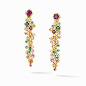 18k gold vermeil drop earrings gold modern bezel-set cascade with multicolor round stones in graduated cluster