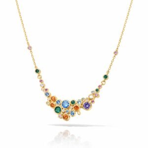 multicolor gemstone necklace 18k gold vermeil modern bezel-set graduated rainbow gemstone cluster on fine chain
