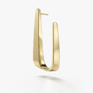Gold hoop earrings in 18k gold vermeil, modern sculptural U-curve with brushed satin face and polished edge