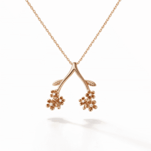 gold flower pendant necklace 18k gold vermeil modern wishbone pendant with leaf detail and sparkling floral centers