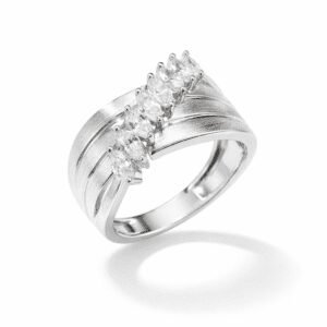 silver marquise ring sterling silver modern wide band with brushed finish and graduated marquise-cut clear crystal row