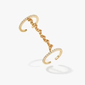 18k gold vermeil ring set modern open bands with pavé crystals and champagne marquise stone cascade detail