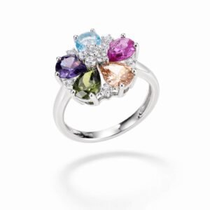 silver gemstone cluster ring sterling silver modern floral cluster with multicolor marquise stones and clear accents