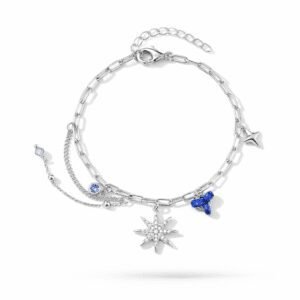 silver charm bracelet sterling silver modern paperclip chain with pavé starburst charm and cobalt blue accents